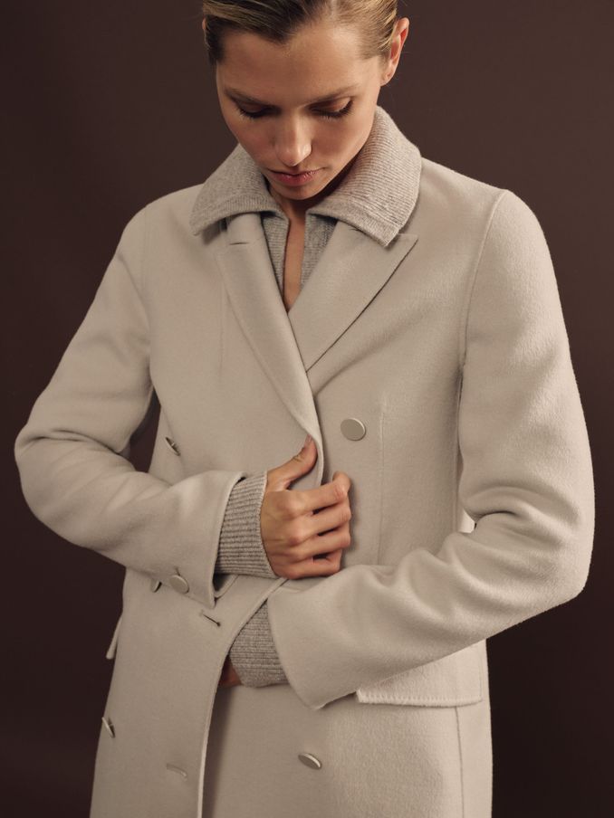 Petite Wool-Blend Double-Breasted Blindseam Coat in Neutral (E11904) | HK$5,530