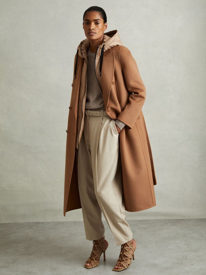 Petite Wool-Blend Double-Breasted Blindseam Coat in Toffee (E11907) | US$243