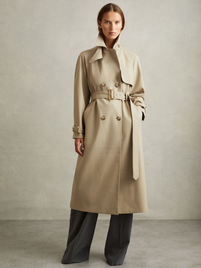 Darcie Khaki Double Breasted Belted Trench Coat (E11908) | €170