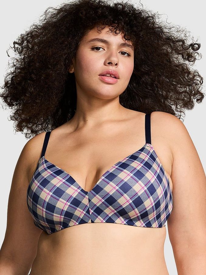 Blue Navy Plaid Print Non Wired Lightly Lined Bra (E11960) | €12