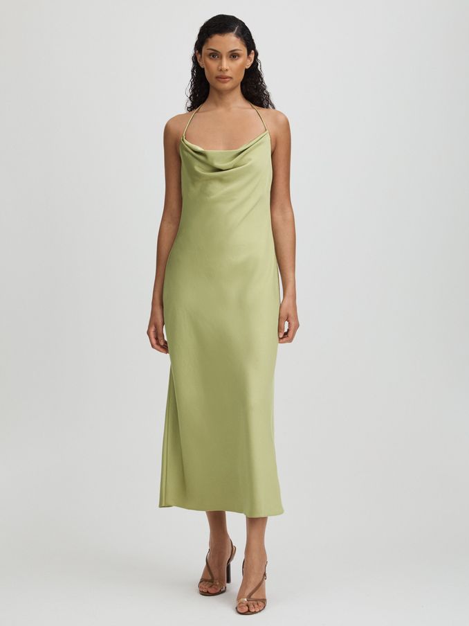 Significant Other Satin Cowl Neck Midi Dress in Sage (E12427) | US$193