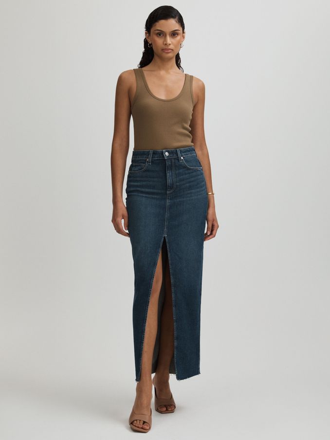 Angela Blue Paige High Rise Denim Maxi Skirt (E12436) | €198