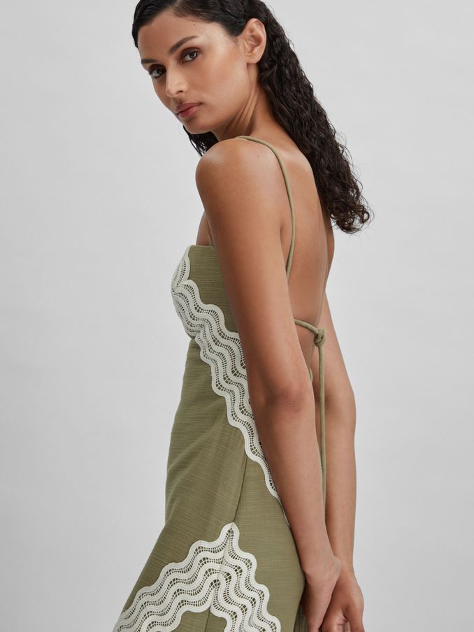Significant Other Cotton Lace Midi Dress in Khaki (E12439) | US$280