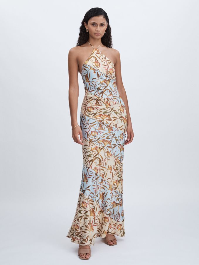 Significant Other Neckholder-Maxikleid mit Blumenmuster in Blau/mehrfarbig (E12448) | 235 €