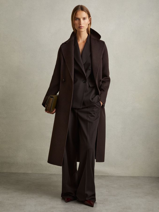 Petite Wool Blend Double Breasted Blindseam Coat in Chocolate (E13741) | €495