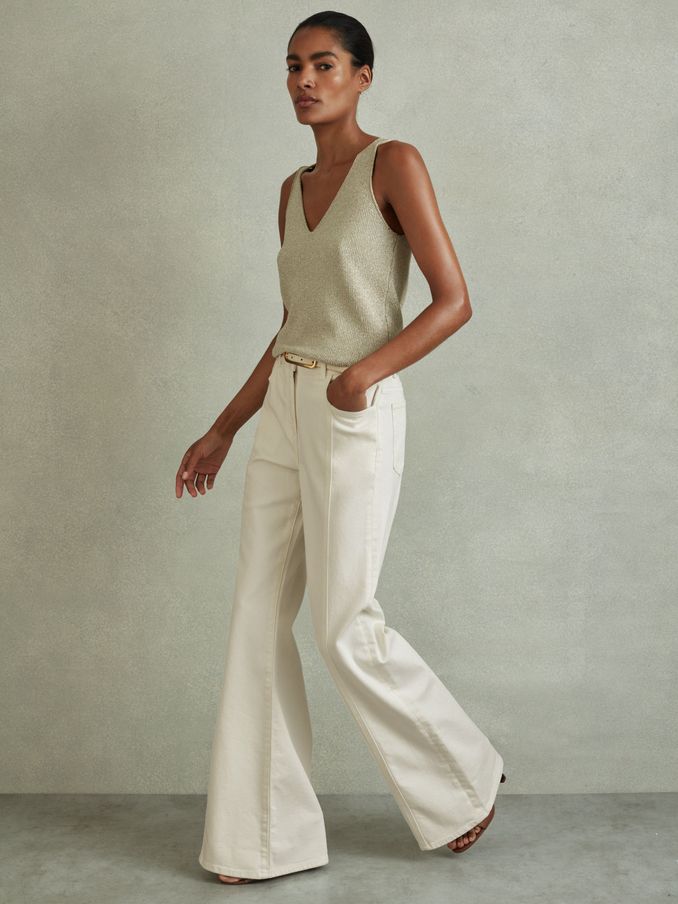 Petite Flared Front Seam Jeans in Ecru (E13749) | $83