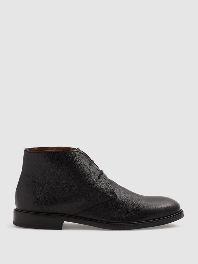 Cooper Black Grained Leather Chukka Boots (E13757) | €142