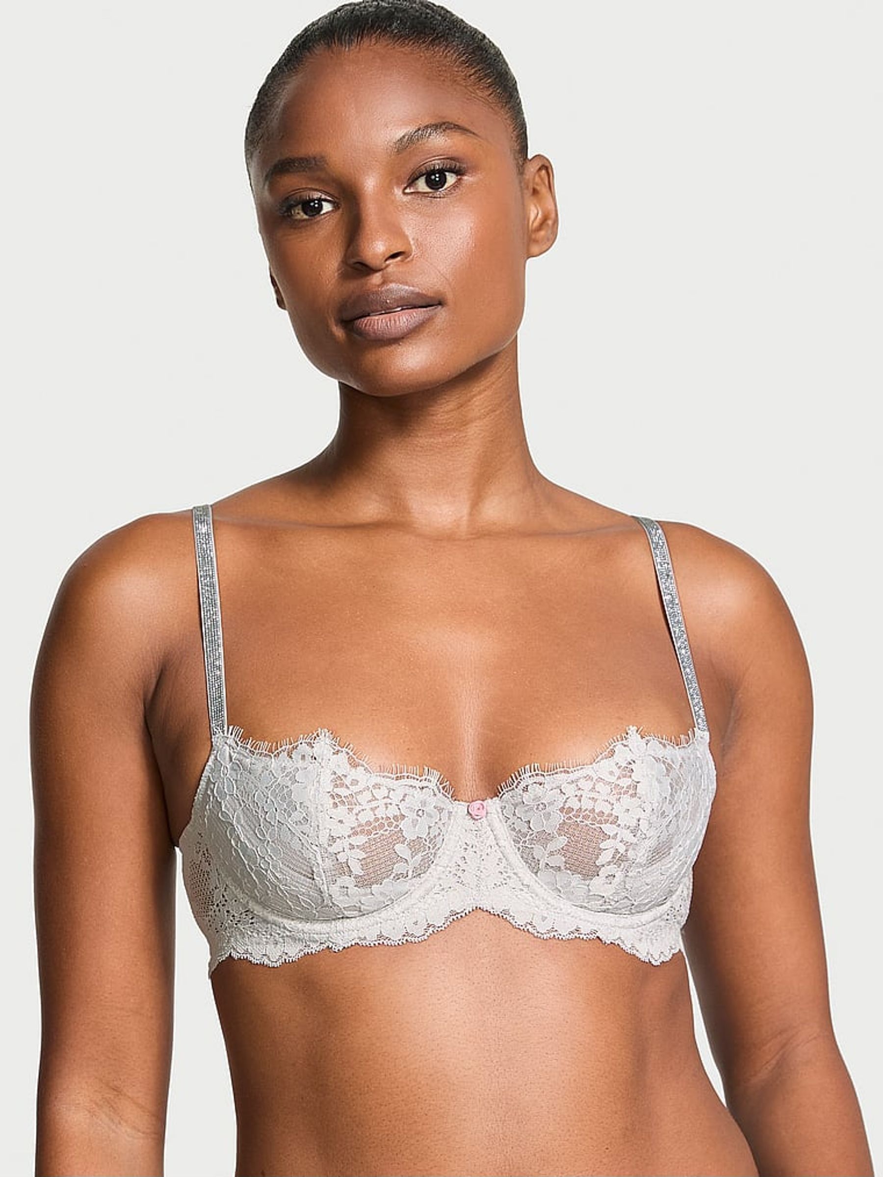Silver Pearl Grey Unlined Balcony Twinkle Strap Bra (E14610) | €56