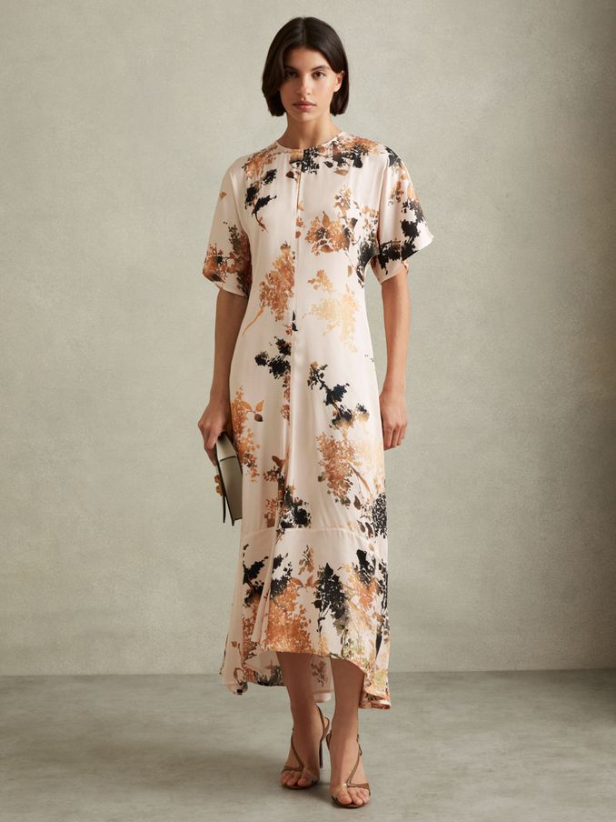 Chrissy Pale Pink Floral Print Midi Dress (E14734) | US$200