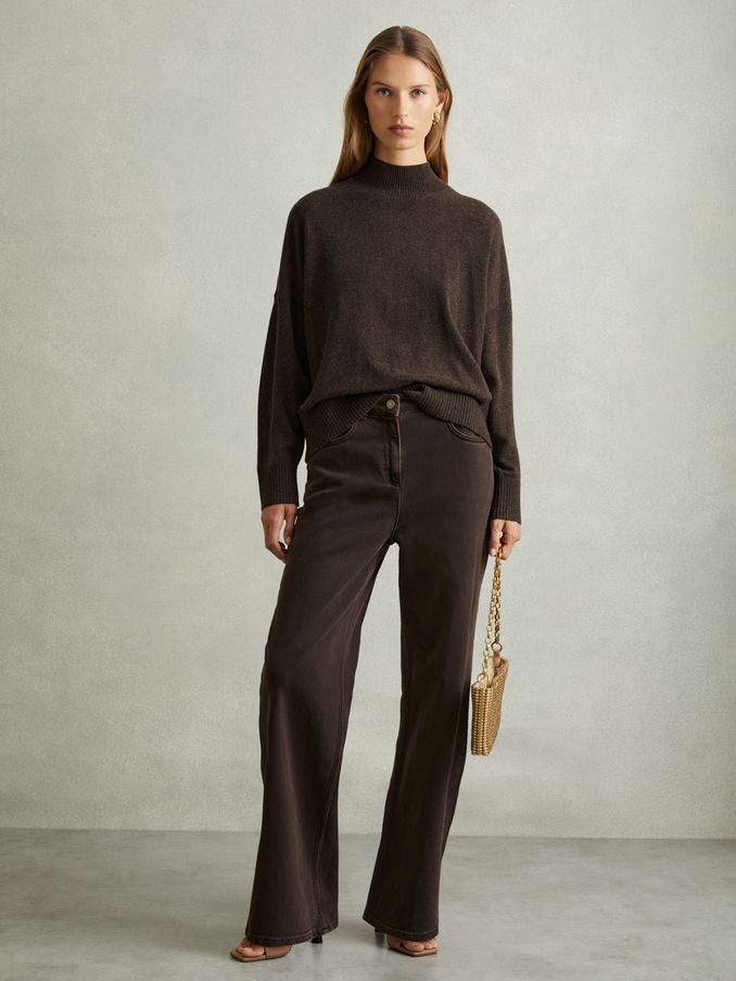 Wool Blend Funnel Neck Jumper in Chocolate (E14738) | US$111