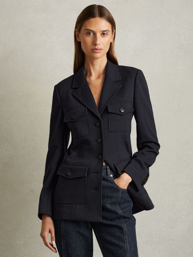 Ponte Button-Through Overshirt in Navy (E14741) | CHF 126