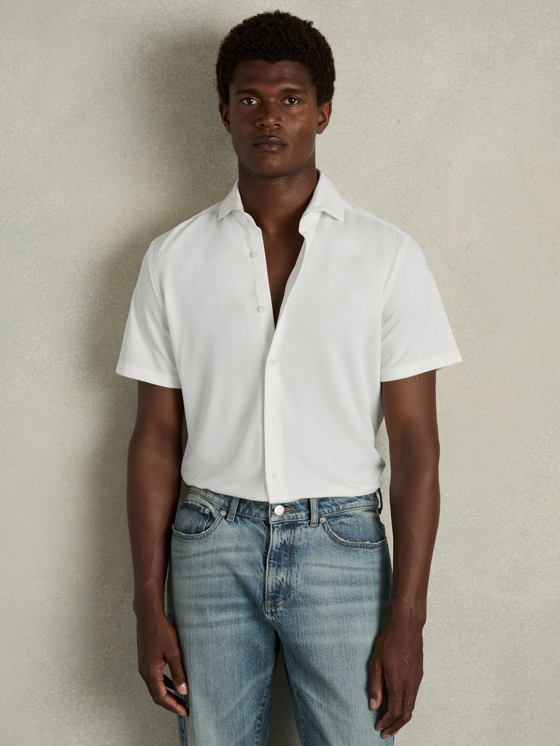 Modal-Blend Shirt in White (E14742) | US$62