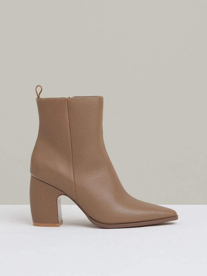 Leather Blocked Heel Ankle Boots in Taupe (E14746) | $237