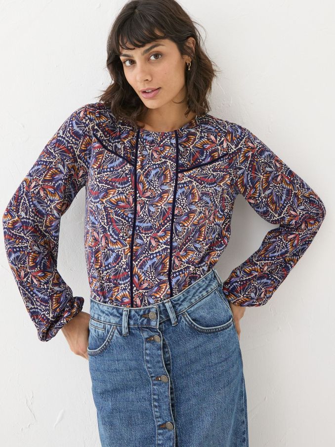 Charlee Black Butterfly Top (E14797) | $32