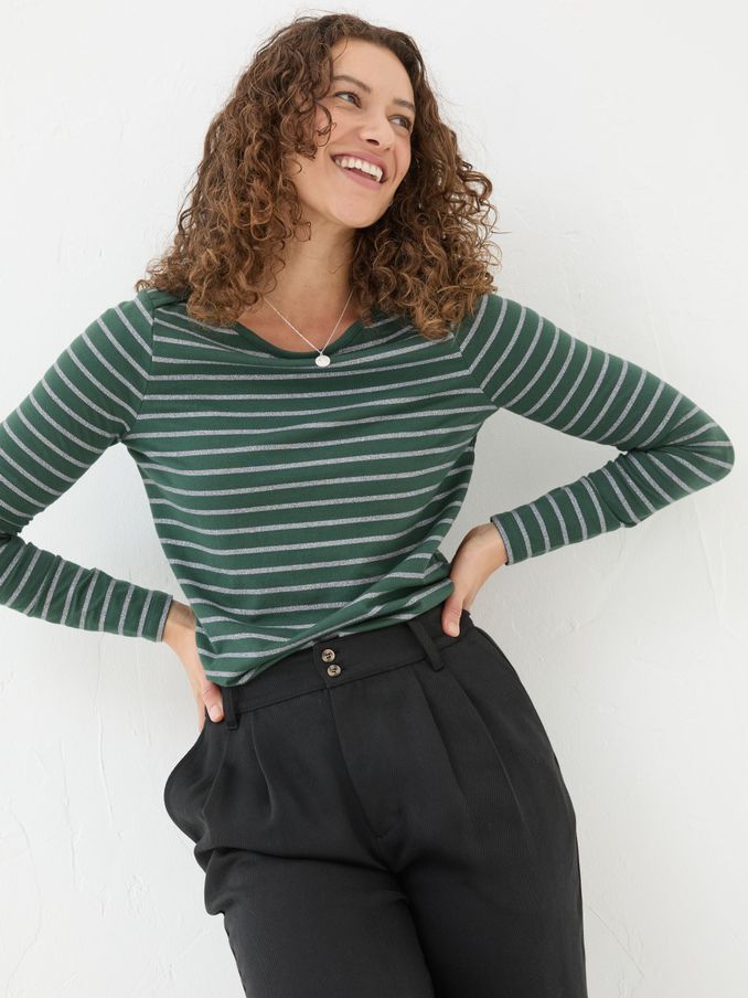 Dark Teal Sparkle Breton T-Shirt (E15145) | $23