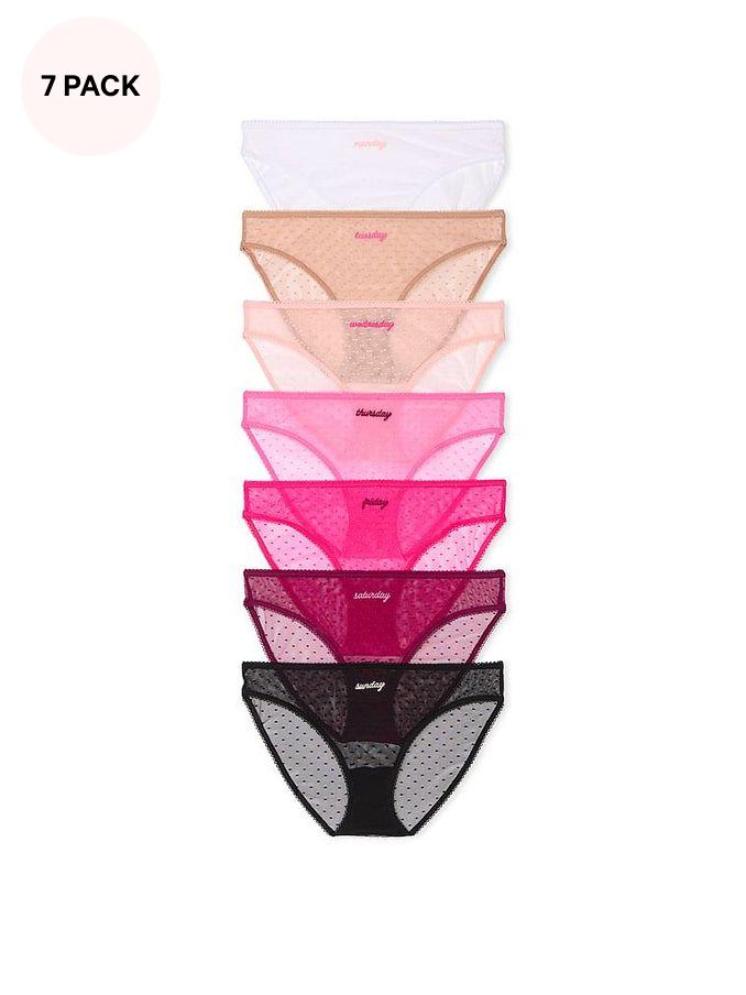 Pink/Nude/White/Black 7 Pack Dotted Mesh Bikini Knickers (E16311) | €40