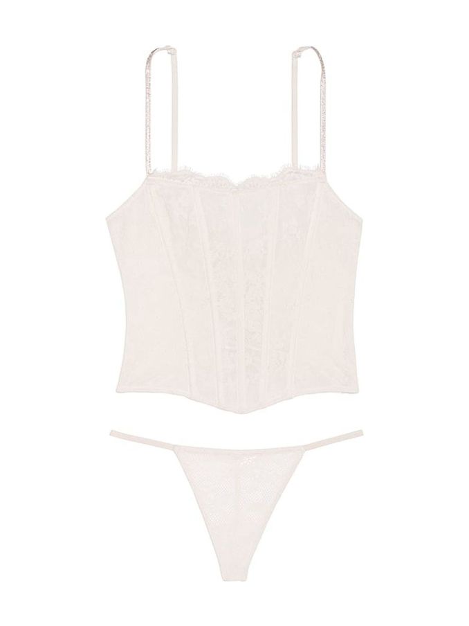 Coconut White Lace Twinkle Strap Corset and Knicker Set (E16313) | €86
