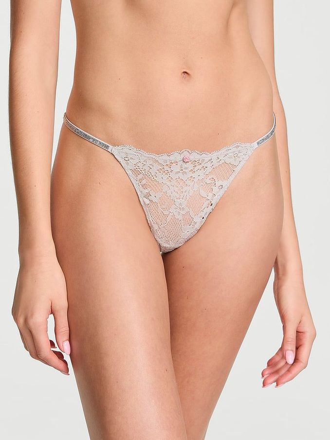 Silver Pearl Grey G String Twinkle Strap Knickers (E16314) | €22.50
