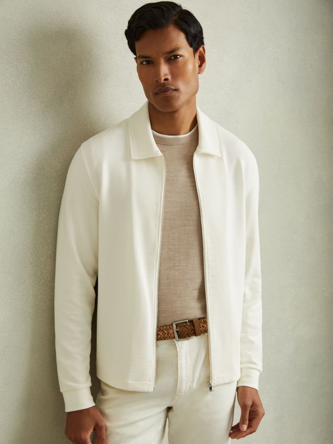 Textured Zip-Through Overshirt in Off White (E17127) | CHF 82