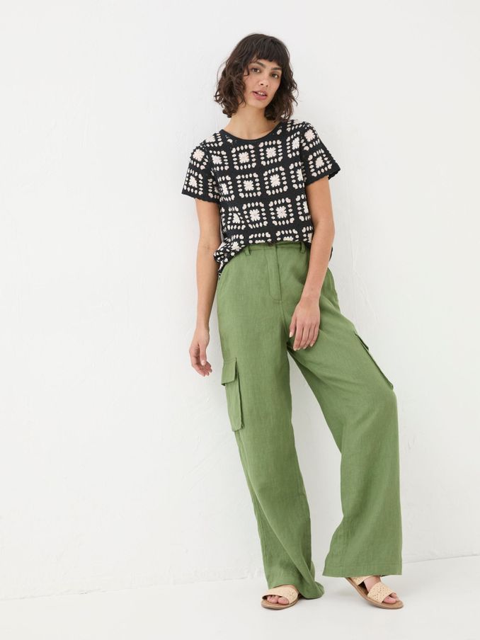 Demi Green Linen Cargo Trousers (E17772) | €55