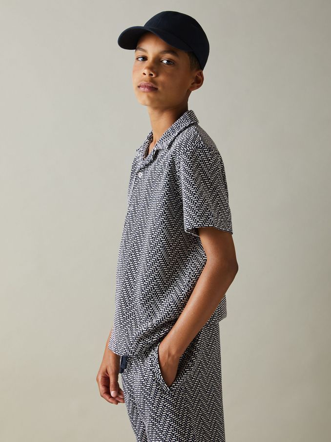 9-13 yrs Zig-Zag Cuban Collar Shirt in Navy (E19924) | €22