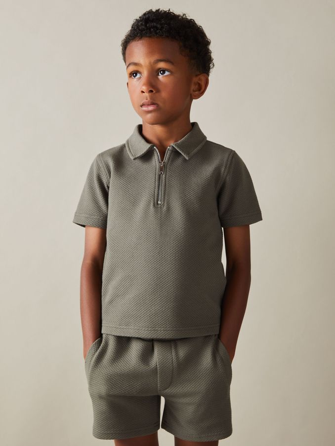 9-13 yrs Textured Drawstring Shorts in Green Smoke (E19926) | US$24