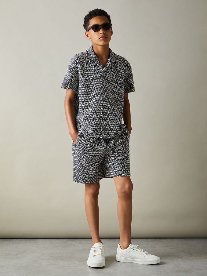 3-9 yrs Zig-Zag Cuban Collar Shirt in Navy (E19929) | €14