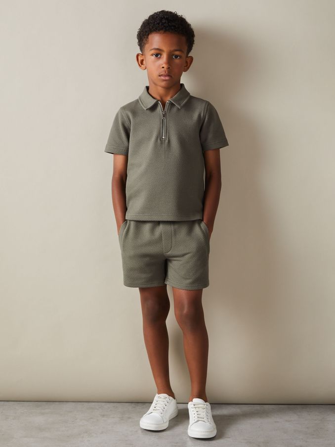3-9 yrs Textured Drawstring Shorts in Green Smoke (E19938) | US$14