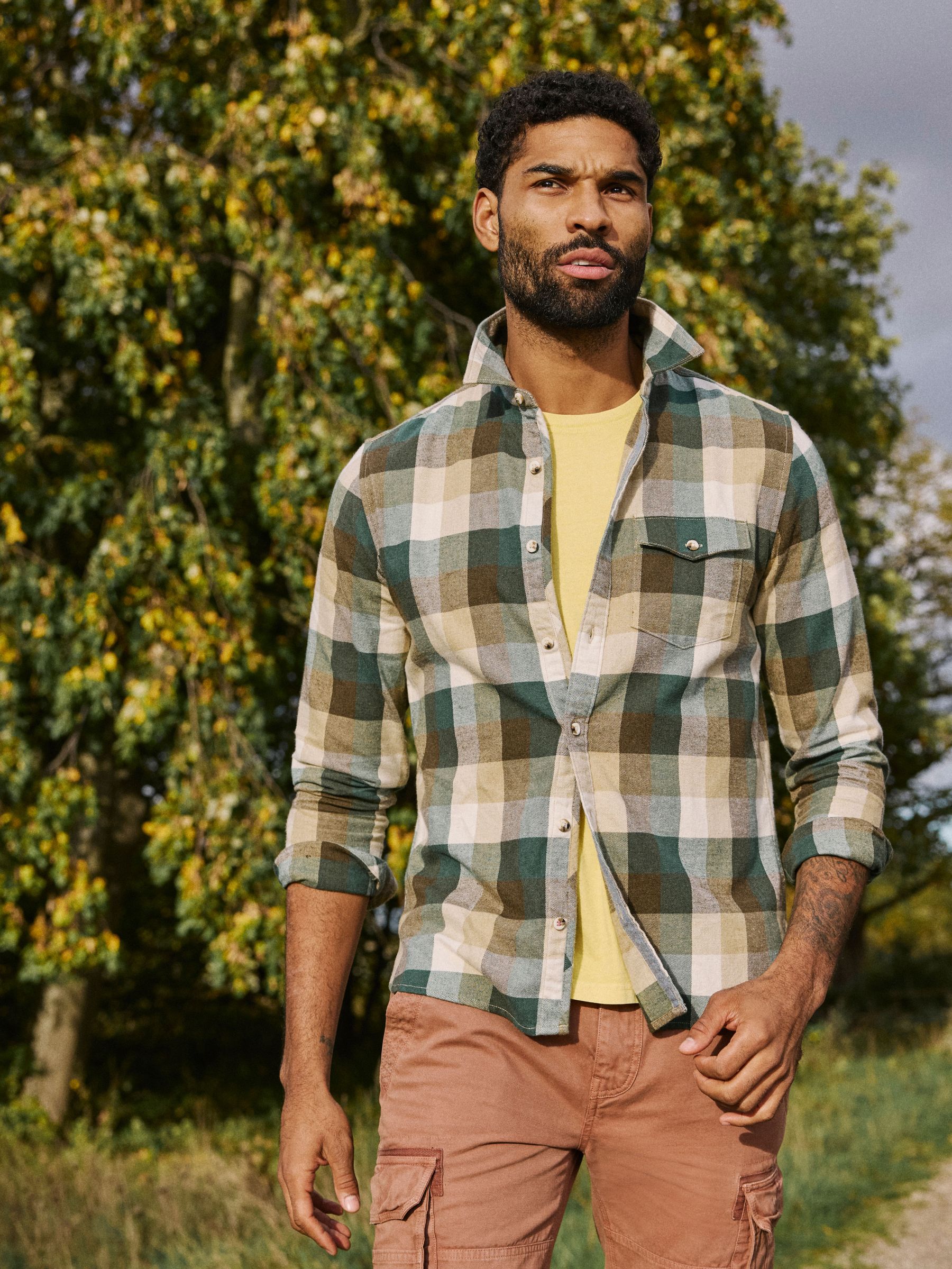 Stone Long Sleeve Buffalo Check Shirt (E21455) | $76