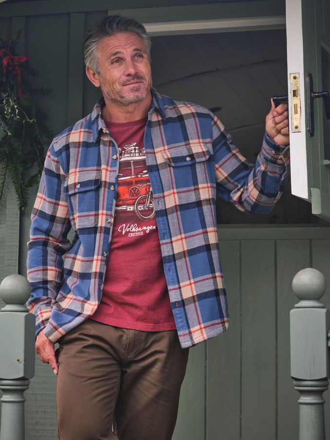 Blue Long Sleeve Borne Check 100% Cotton Shirt (E21759) | €46
