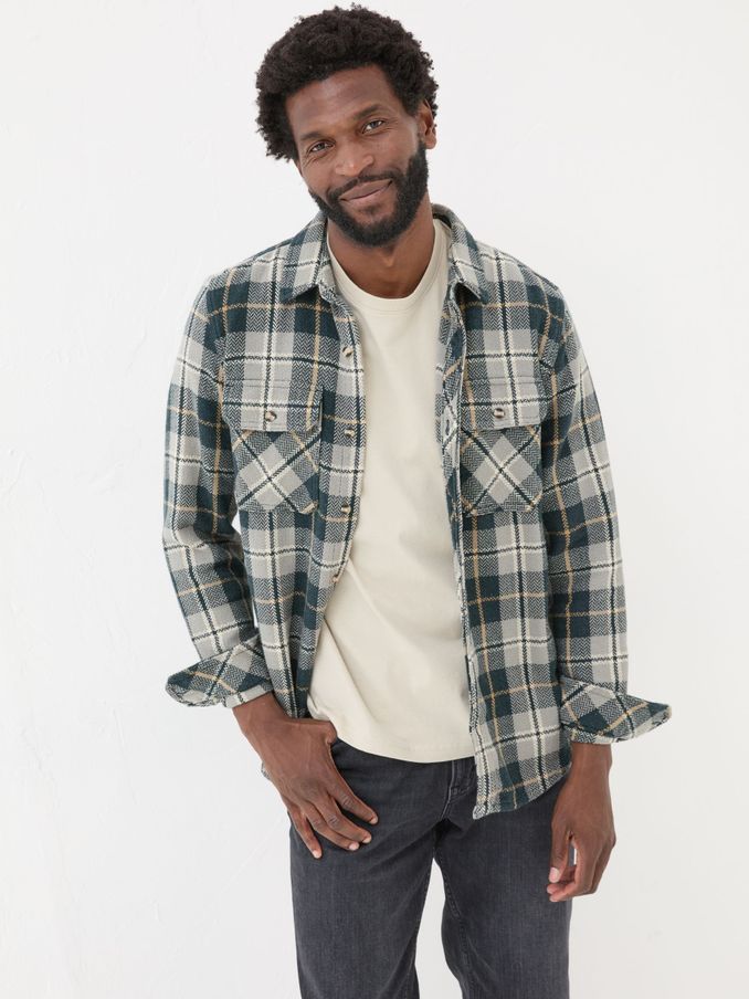 Grey Long Sleeve Herringbone Rafety Check 100% Cotton Shirt (E21760) | $42