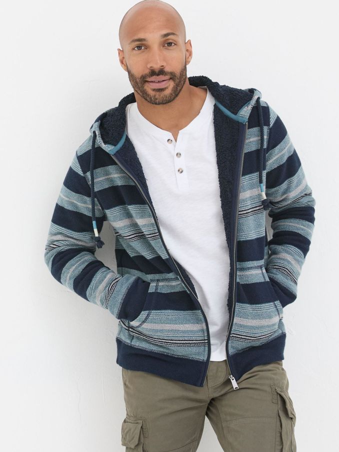 Dark Navy Trescowe Fleece Zip Through 100% Cotton Hoodie (E21850) | €59