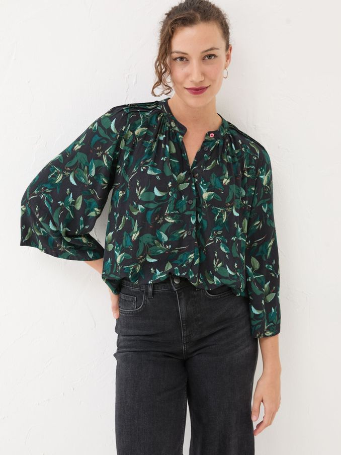 Black Dark Skies Tia Button Longline Blouse (E22592) | €39