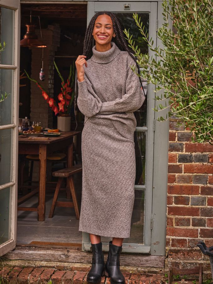 Light Brown Amara Roll Neck Knitted Jumper (E22595) | €50