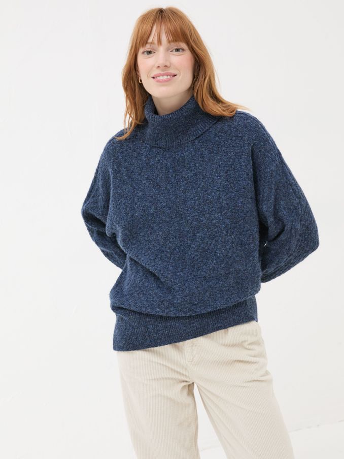 Navy Amara Roll Neck Knitted Jumper (E22598) | €50