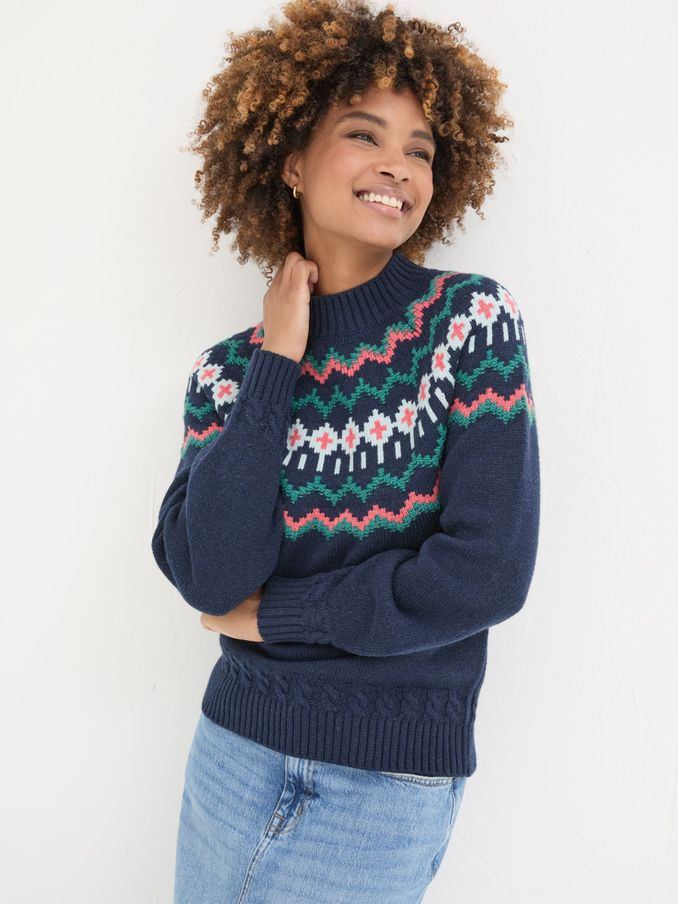 Navy Emma Fairisle Pattern Jumper (E22601) | €39