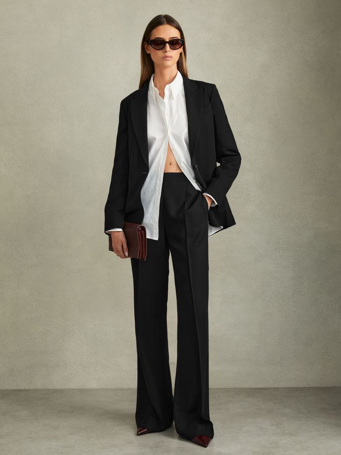 Fluid Wide Leg Trousers in Black (E22952) | US$66