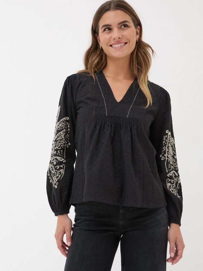 Black Lara Detail Blouse (E23705) | €36