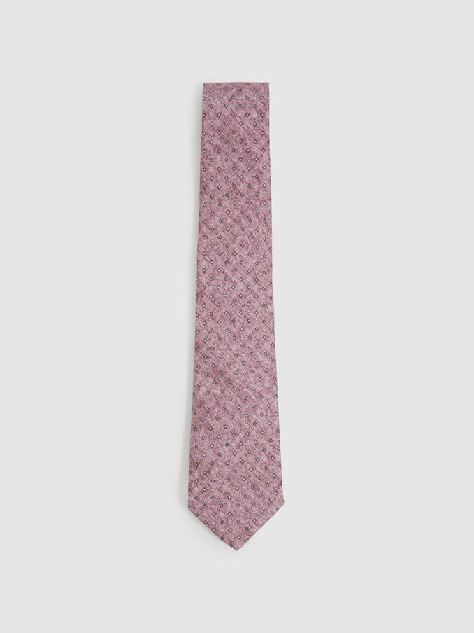Silk Geometric Print Tie in Dusty Pink (E25888) | €53