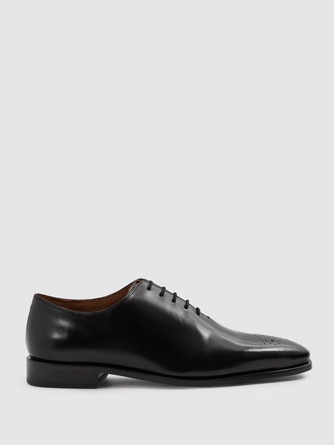 Leather Brogue Detail Lace-Up Shoes in Black (E26133) | $330