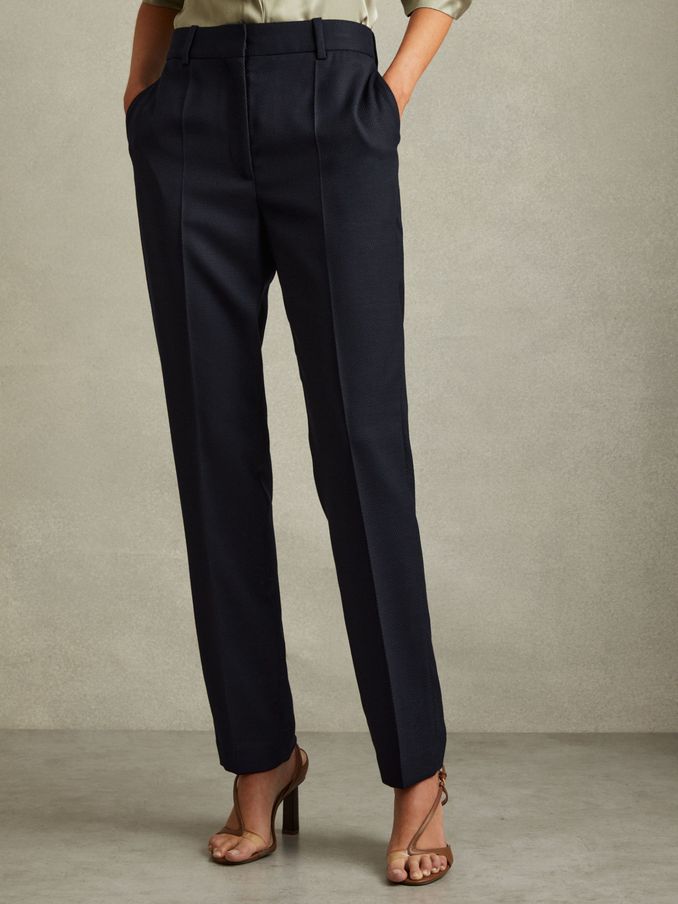 Textured Slim Fit Suit Trousers in Navy (E26341) | US$225