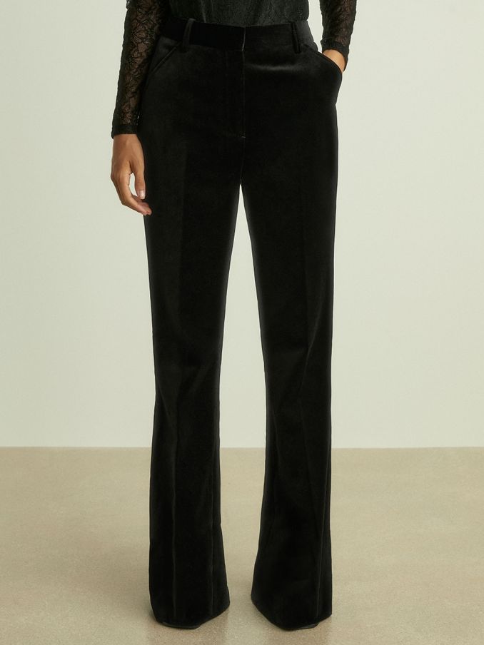 Petite Velvet Flared Suit Trousers in Black (E26346) | US$110