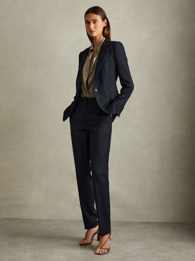 Petite Textured Slim Fit Suit Trousers in Navy (E26349) | €195