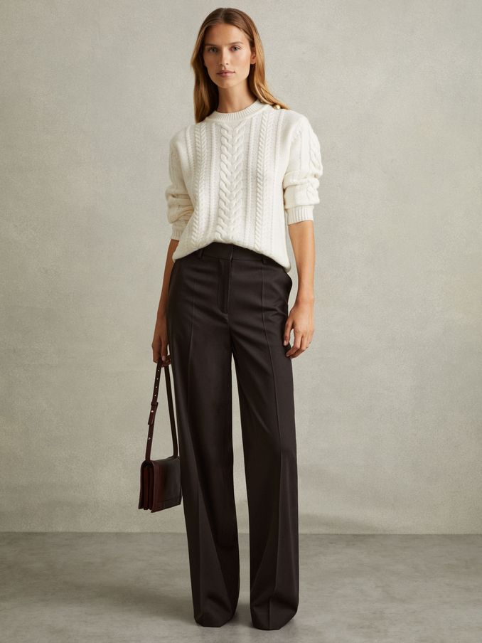 Evelyn Chocolate Wool Blend Wide Leg Suit Trousers (E26364) | US$113