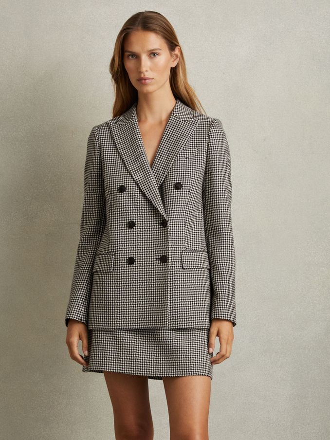Wool Dogtooth Double Breasted Blazer in Black/White (E26369) | €117