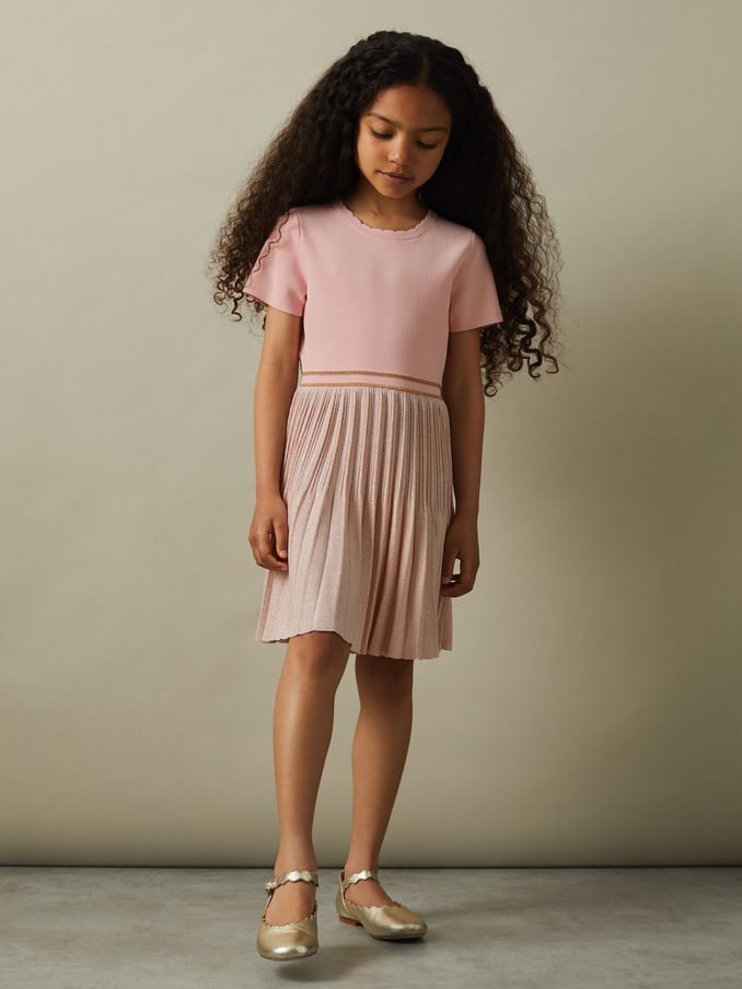 4-9 yrs Metallic Pleated Knitted Dress in Pink (E26407) | US$80