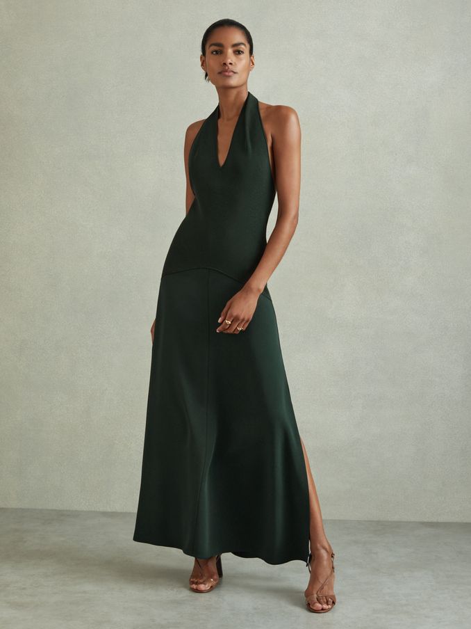 Hybrid Knit Midi Dress in Green (E26408) | US$200