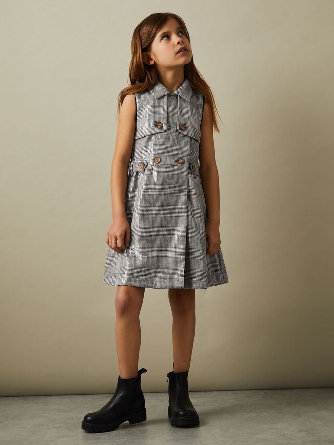 4-9 yrs Sequin Dogtooth Double-Breasted Dress in Black/White (E26487) | €75