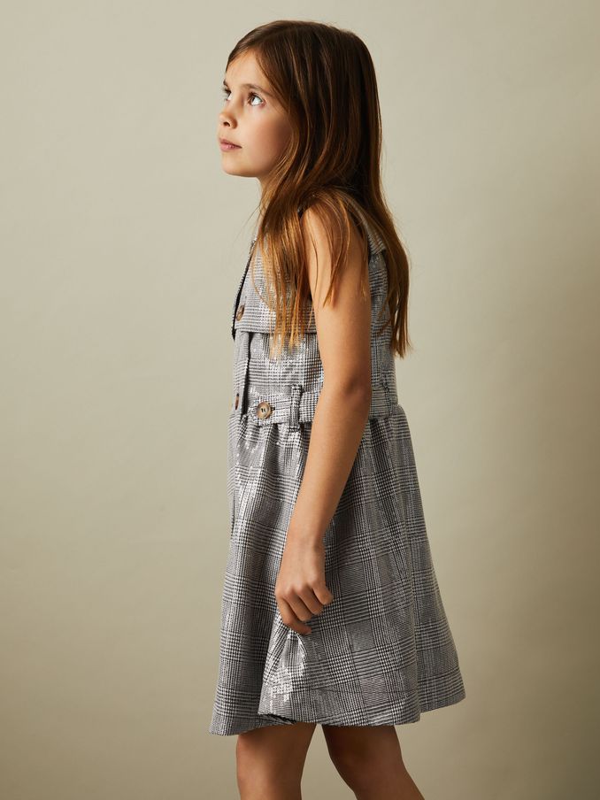 9-13 yrs Sequin Dogtooth Double-Breasted Dress in Black/White (E26497) | €79