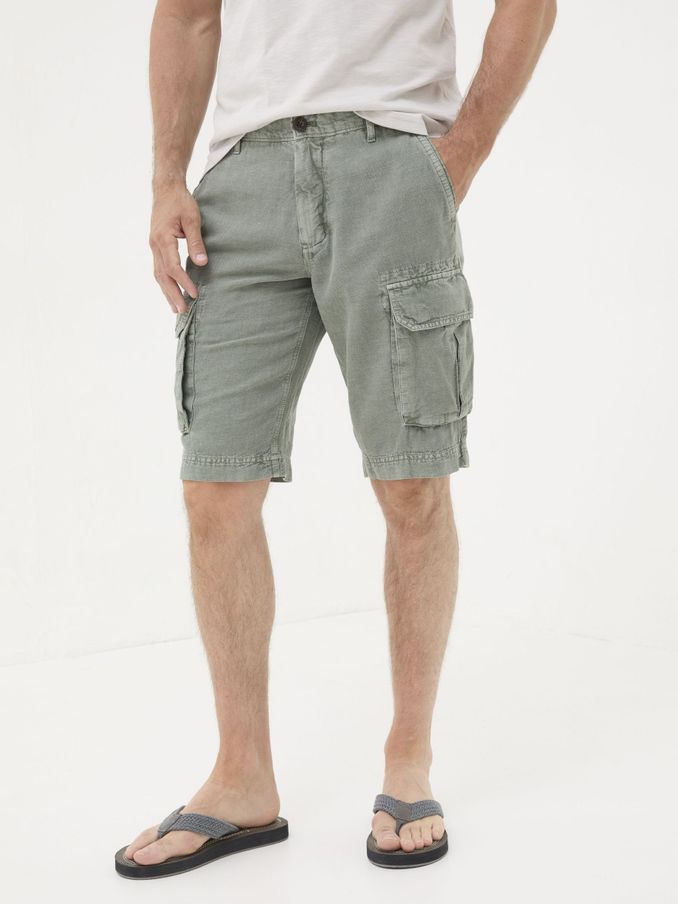 Green Cotton Linen Cargo Shorts (E26599) | €46